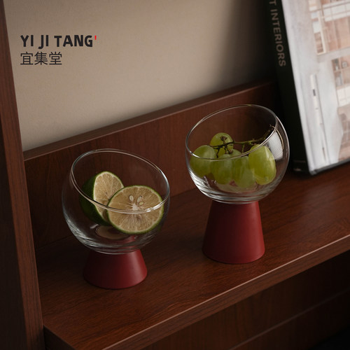 宜集堂Tilt喜庆风水果盘创意高脚陶瓷玻璃果杯小号零食盘乔迁开业