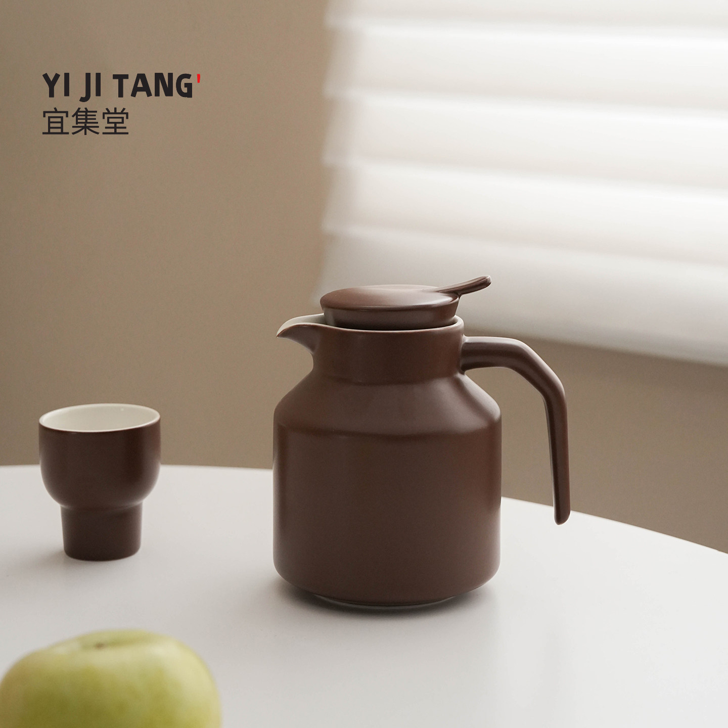 宜集堂所文奶油风茶壶陶瓷巧克力色茶具泡茶壶个人专用水壶家用