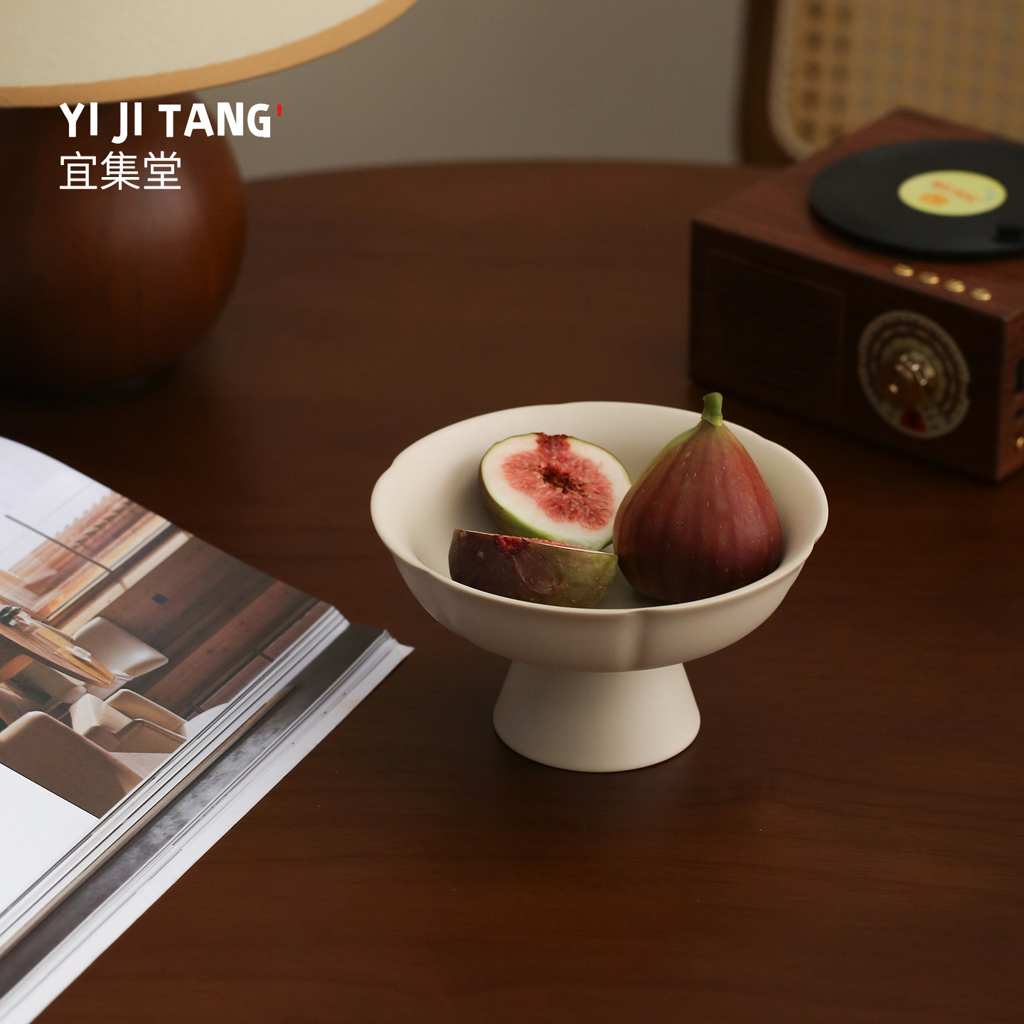 宜集堂lotus中古风果盘陶瓷高足下午糕点茶点心盘新中式精致民宿