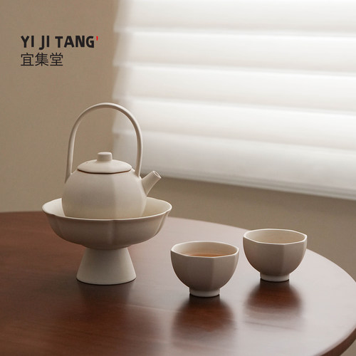 宜集堂中古风新月提梁壶功夫茶具中式陶瓷茶壶茶杯套装民宿酒店