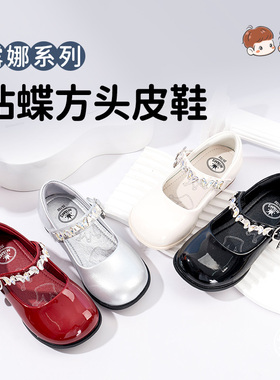 m1m2西班牙童鞋女童小皮鞋秋新款儿童公主鞋宝宝复古超轻黑色单鞋