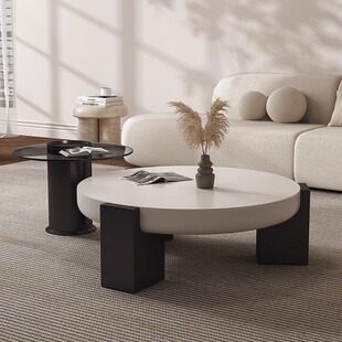 意式极简奶油风侘寂风创意网红高端高级现代简约圆形组合茶几客厅