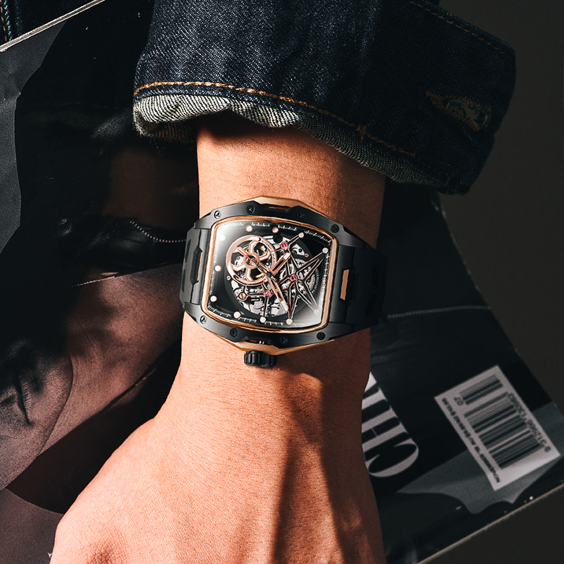 戈尔曼酒桶镂空潮流男表进口机芯