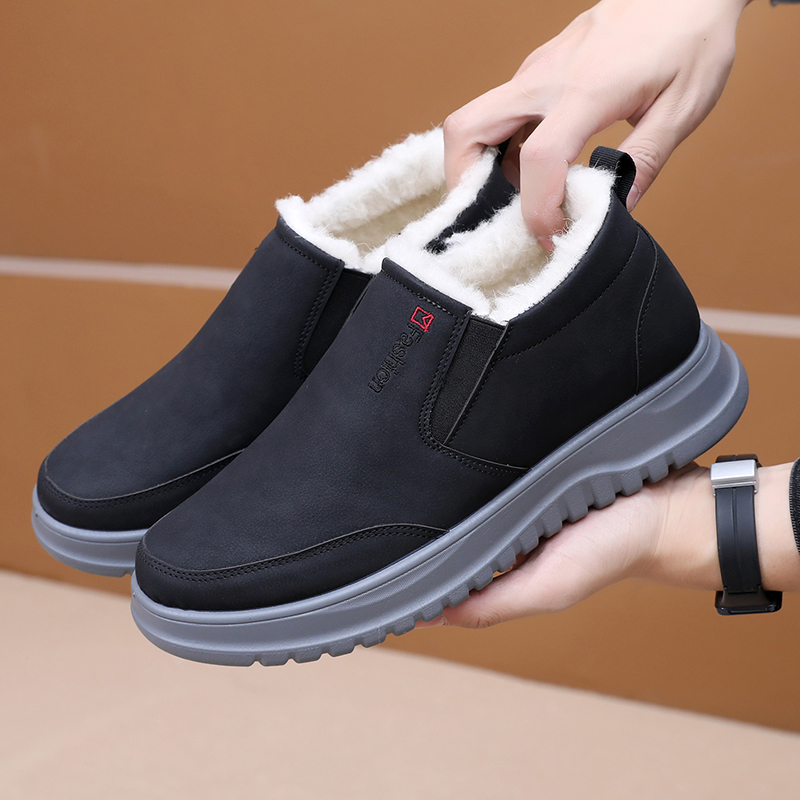 冬季加绒加厚保暖男棉靴一脚蹬软底雪地靴中老年时尚爸爸鞋男棉鞋