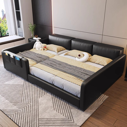 红晟子母床互不干扰小户型1米5家用新款实木成人儿童房真皮亲子床