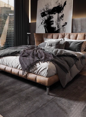 红晟轻奢真皮床意式极简主卧室双人床高端大气软包床1.8m肌肉床