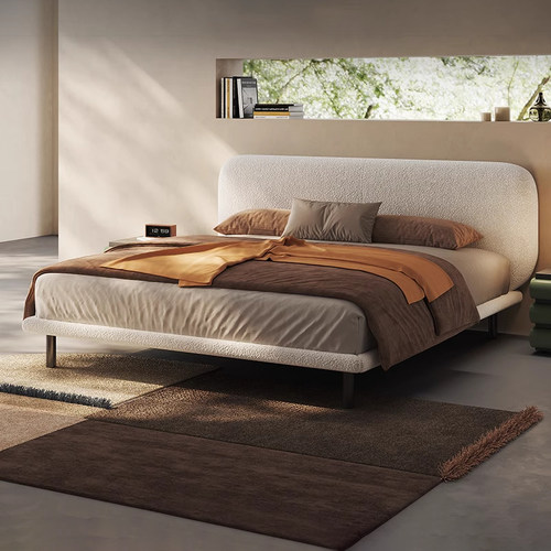 红晟奶油风布艺床2025新款主卧床高级感北欧网红床羊羔绒软包大床