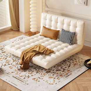 意式 多功能沙发床可折叠两用伸缩单人推拉懒人皮沙发小户型客厅床