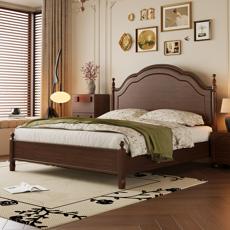 法式复古主卧大床2025年新款高端大气双人床橡胶木中古风安娜床