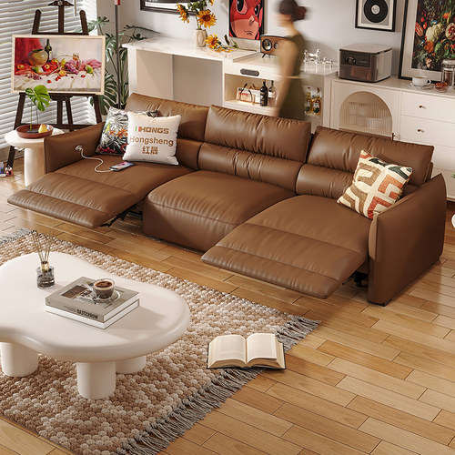 多功能实现0靠墙头层牛皮沙发