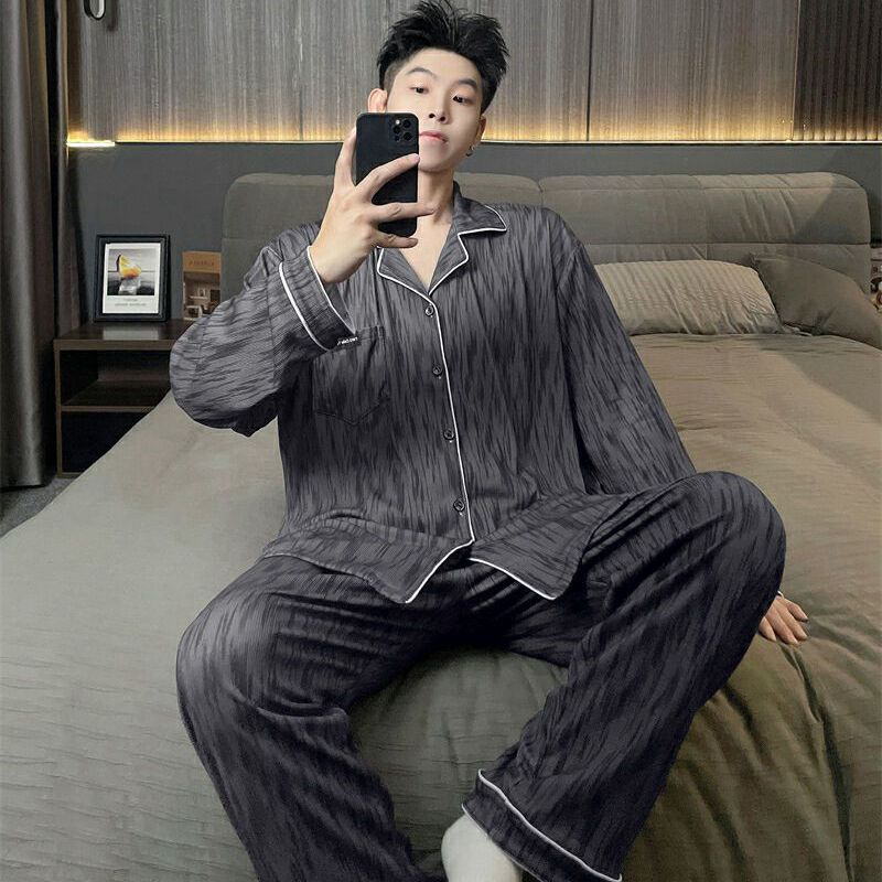 法国OIMG睡衣男春秋冬季保暖加肥大码300斤胖子青中年家居服套装