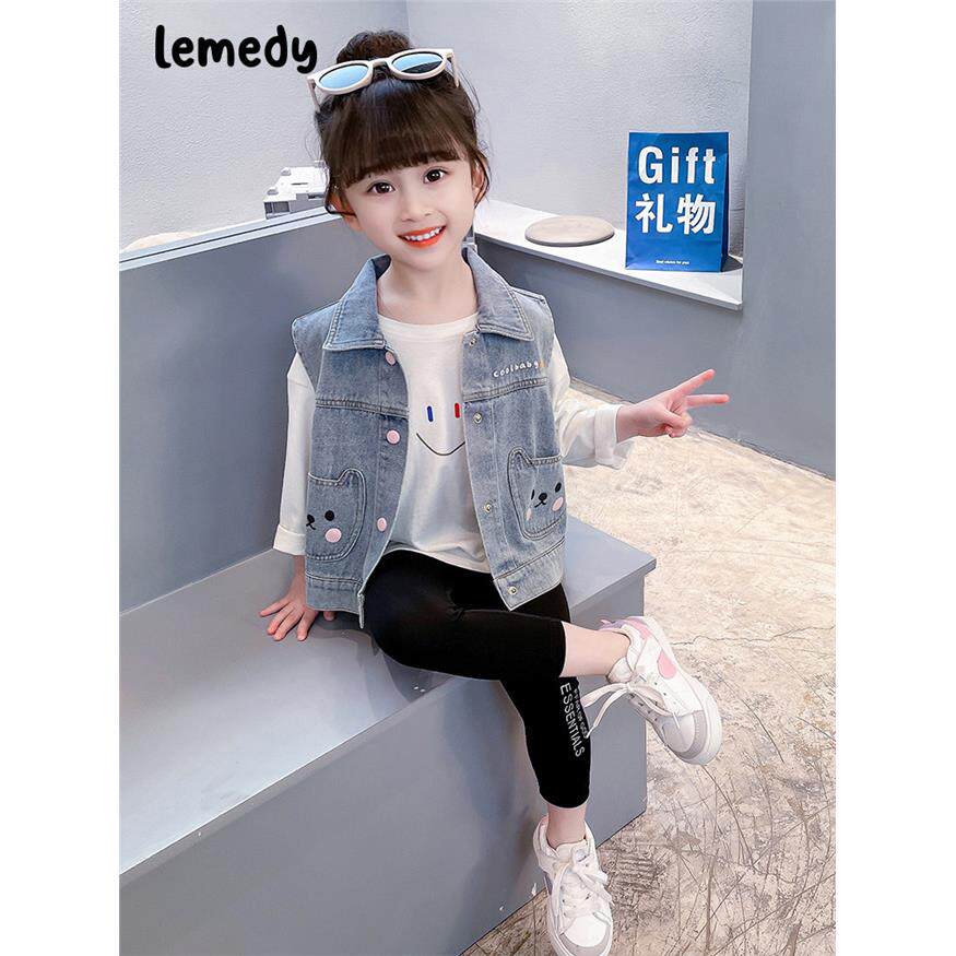 韩国Lemedy女童牛仔马甲春秋季2025新款小儿童坎肩女宝宝外穿背心