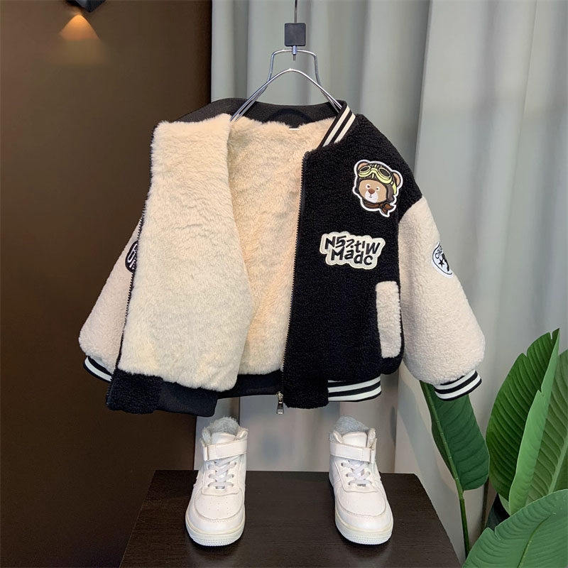 英国DHWA男童冬装加厚外套儿童棉服男宝宝秋冬季羊羔绒加绒棒球服