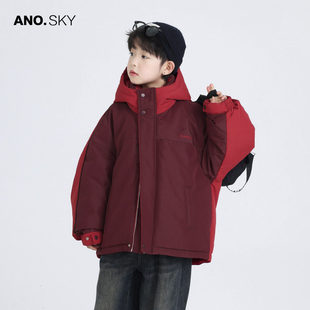 韩国AS品牌正品儿童冬装红色过年羽绒服2025新款男童工装加厚外套