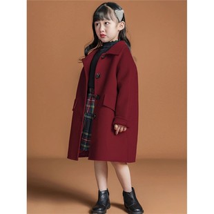 韩国Uamtor女童双面羊绒大衣冬季新款洋气安可拉红中长款时尚外套