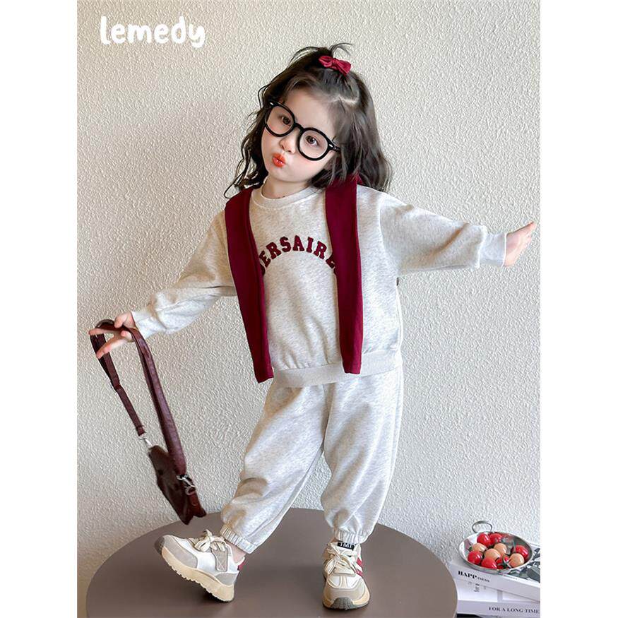 韩国Lemedy女童秋装披肩卫衣套装2025新款洋气宝宝春秋运动两件套