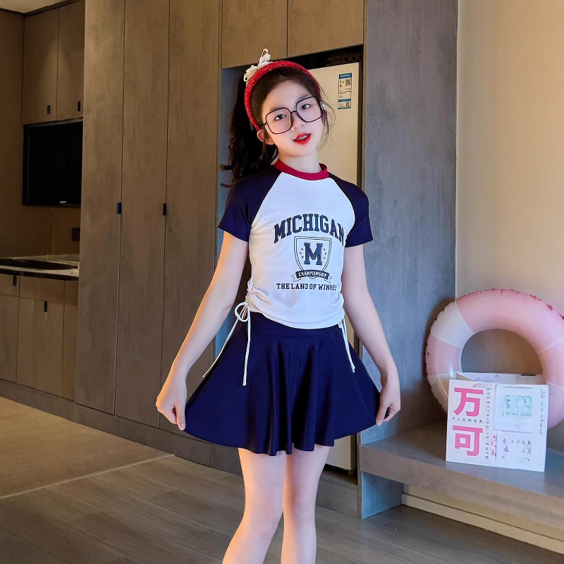英国Next Kiss女童泳衣夏季2025新款儿童公主风中大童分体游泳裙