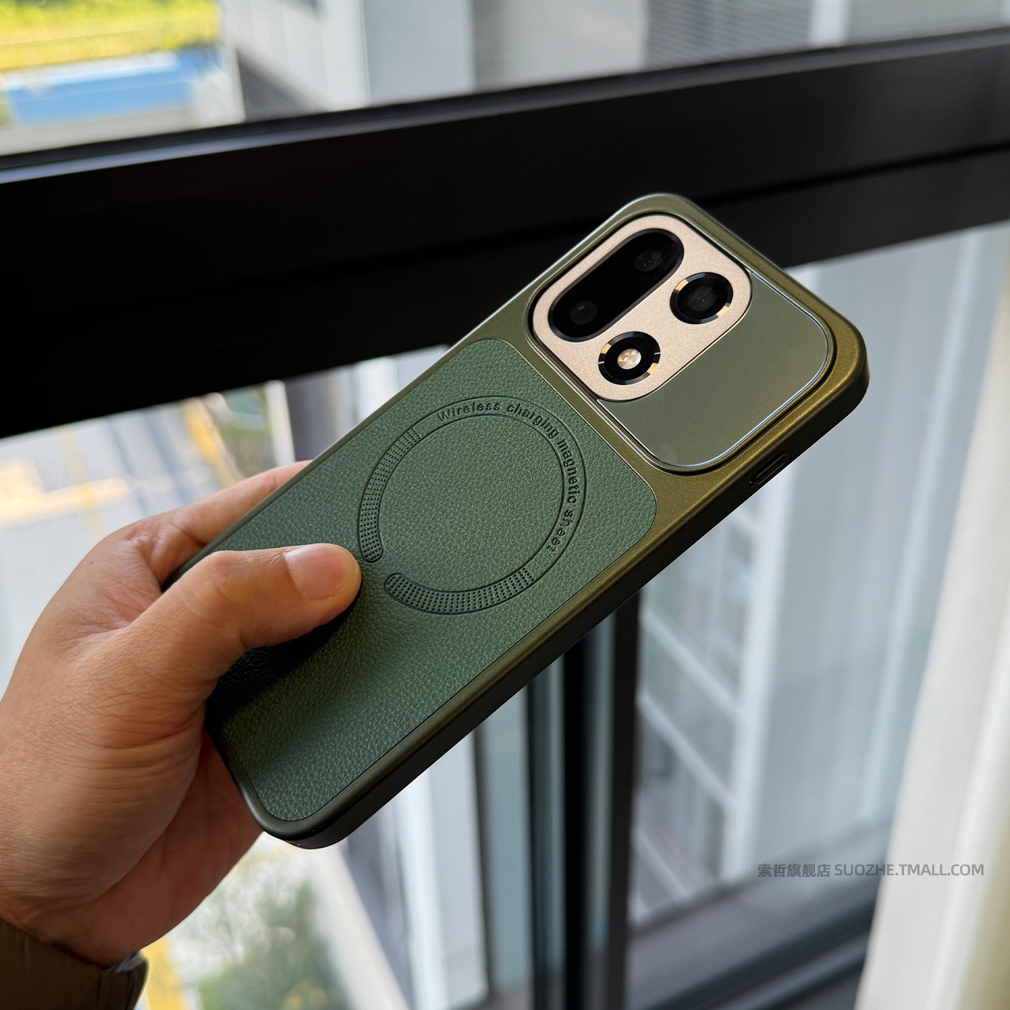 索哲适用于oppofindx9pro手机壳小众男士款军绿色荔枝纹素皮磁吸保护套OPPO镜头不包findx9全包超薄防指纹pro
