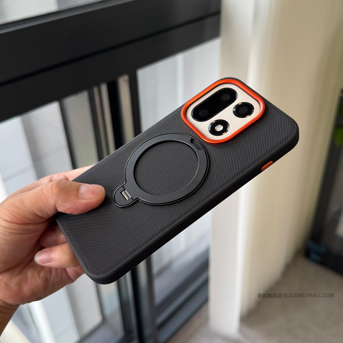 索哲适用于一加15手机壳撞色金属镜头1+ace6一体磁吸指环支架ace5pro高级感黑色科纳纹素皮13t耐脏防摔保护套
