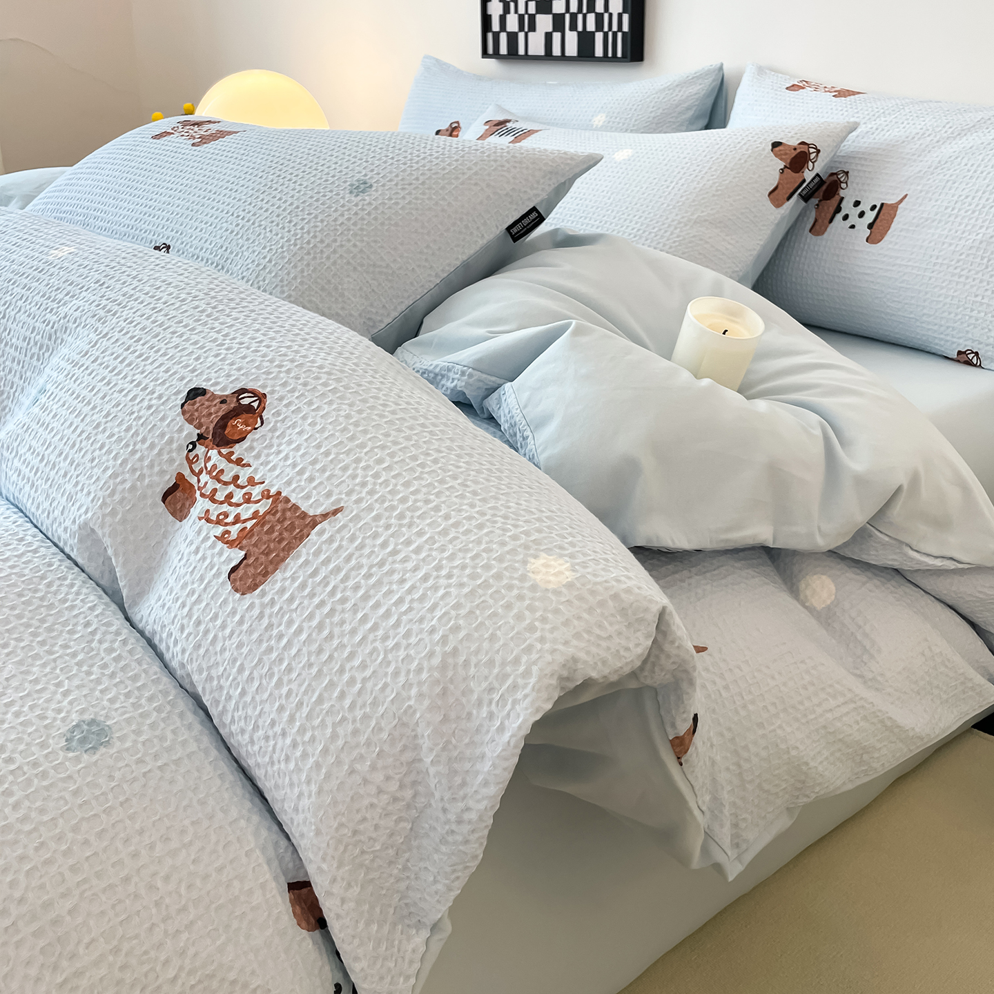 A类全棉华夫格磨毛四件套秋冬季