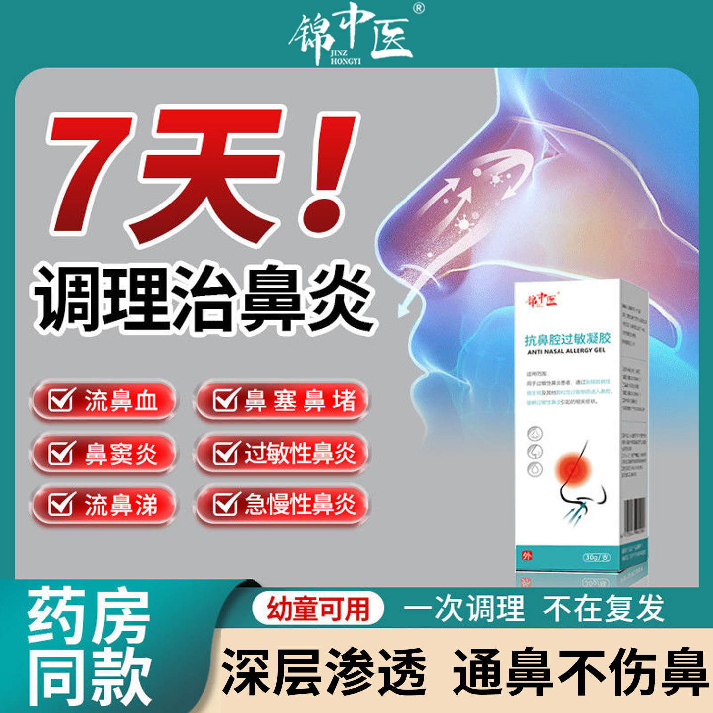 锦中医苍耳子提取液成人换季鼻塞鼻炎油护鼻凝胶官方旗舰店30g/支