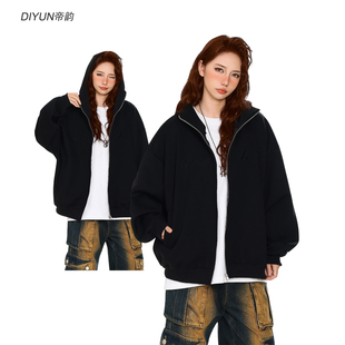 DIYUN帝韵潮牌卫衣男女秋季美式廊形情侣连帽衫高街设计夹克外套
