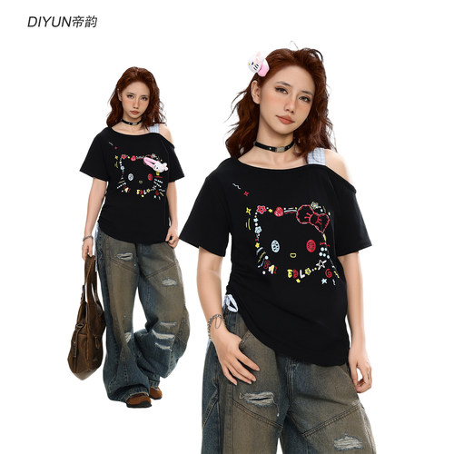 【DIYUN帝韵】甜辣妹斜肩短袖