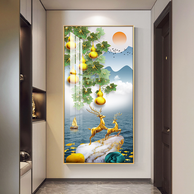 五福临门玄关装饰画入户走廊过道挂画正对门背景墙壁画葫芦2025款