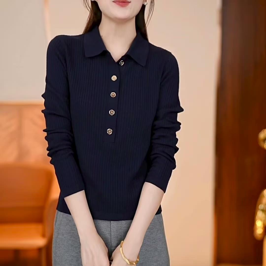 ROUMIKL半开领针织衫女秋冬长袖polo衫上衣洋气宽松内搭显瘦打底