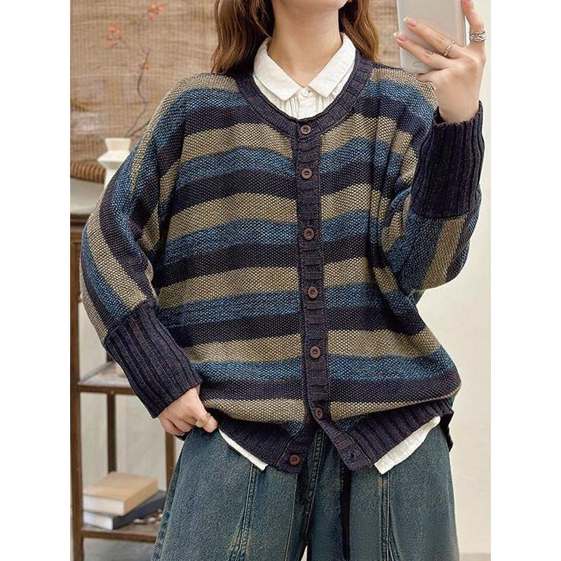 ROUMIKL春秋新款圆领针织开衫女宽松显瘦百搭毛衣外套上衣打底衫