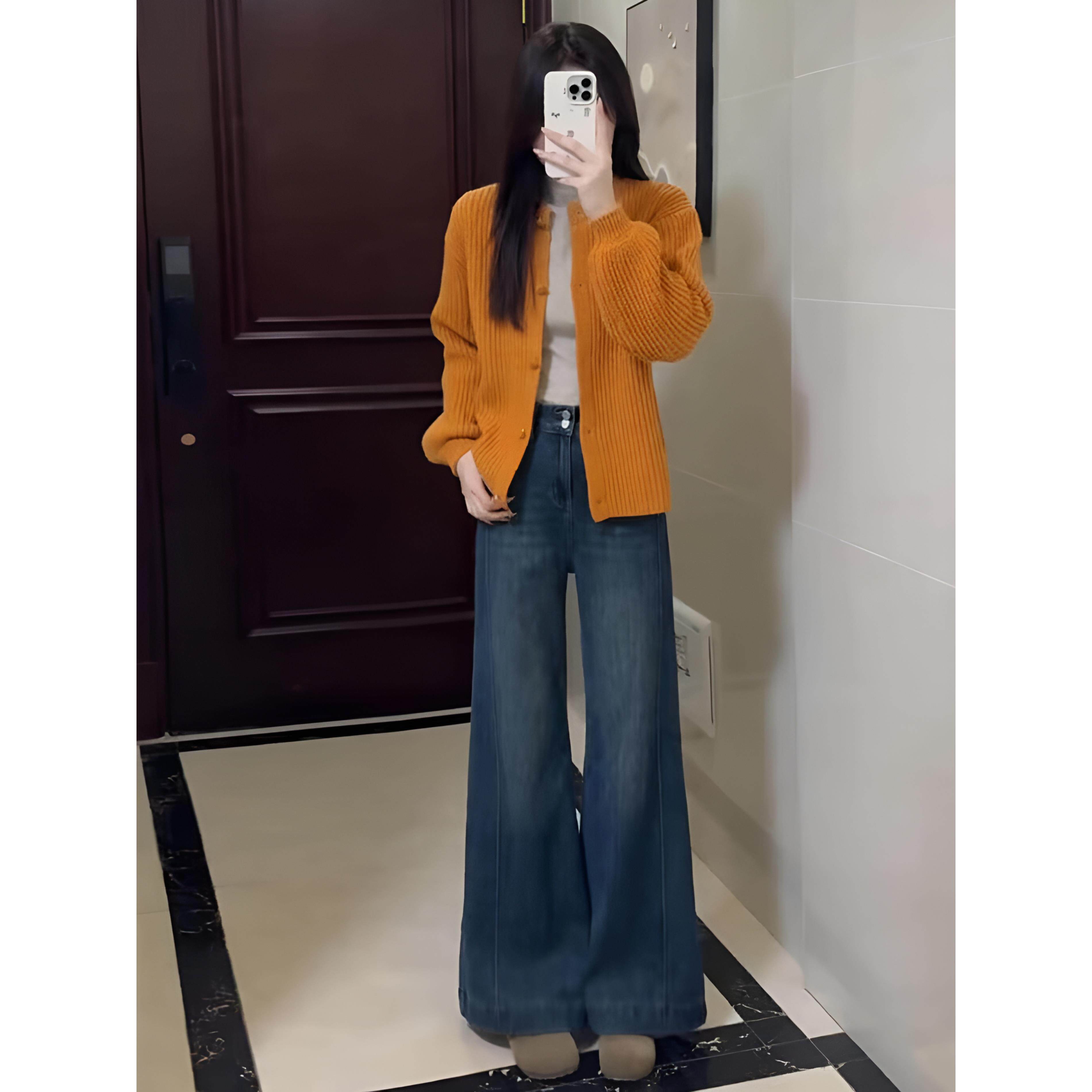 ROUMIKL2025新款针织开衫高腰牛仔裤套装女秋季宽松显瘦小个子休