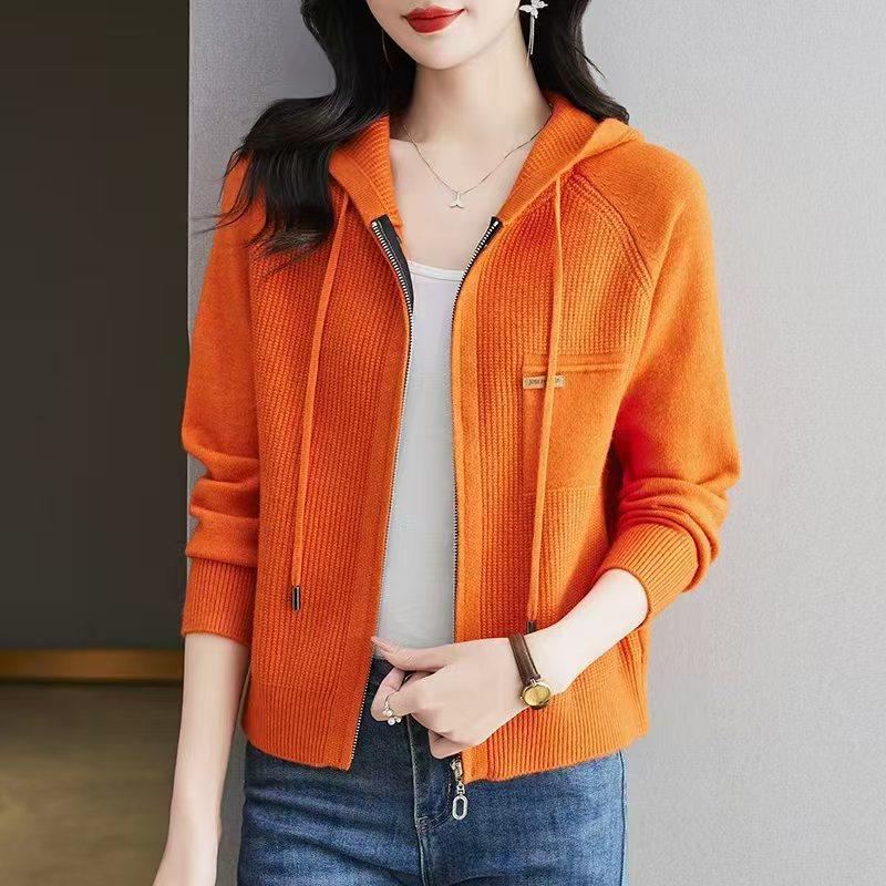 ROUMIKL连帽卫衣针织开衫女秋冬小个子穿搭拉链短款上衣洋气宽松