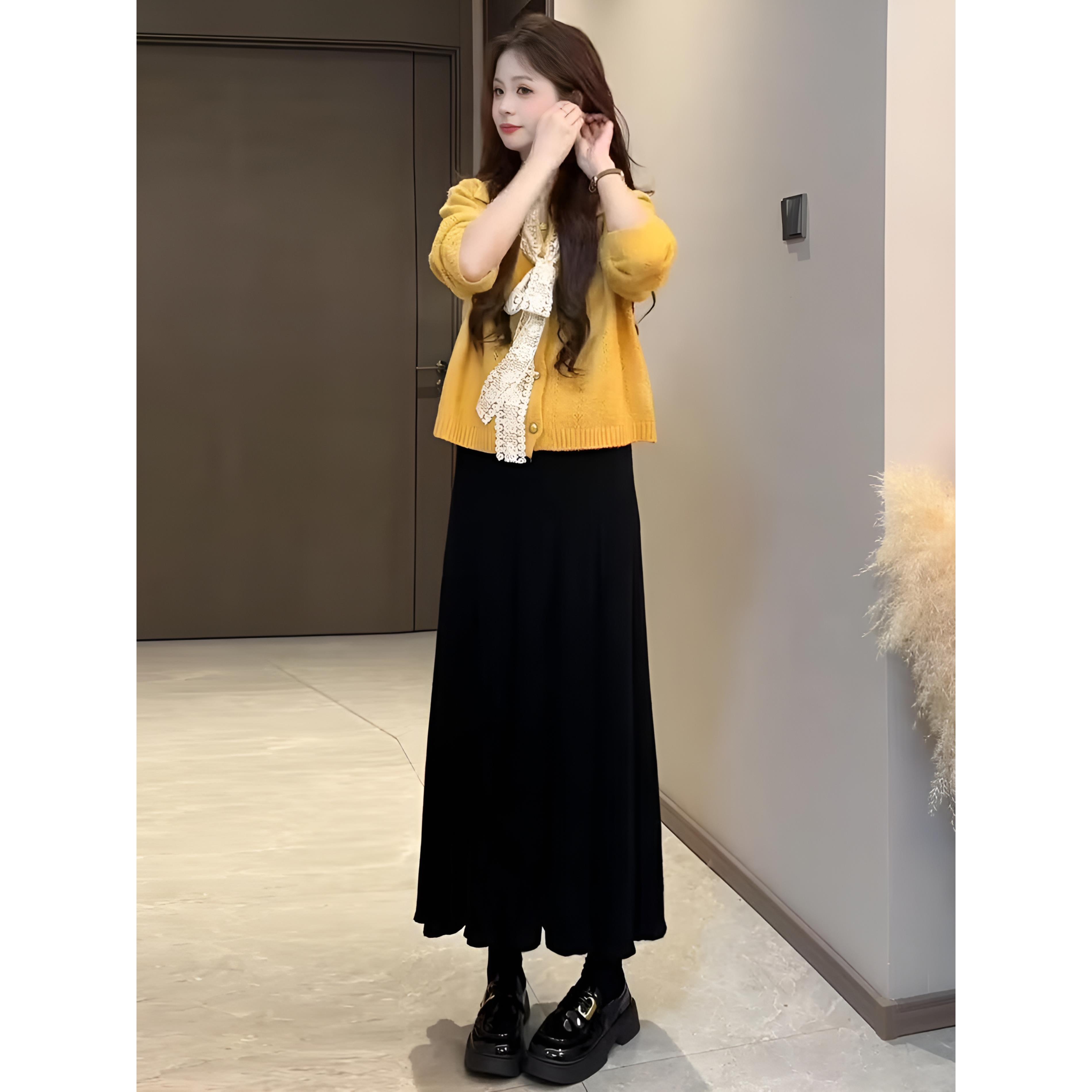 ROUMIKL韩系一整套ootd穿搭2025超火设计感慵懒风针织衫半身裙两