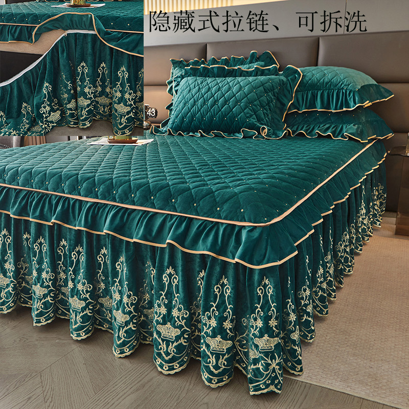 纺如人生床裙隐藏式拉链加厚夹棉