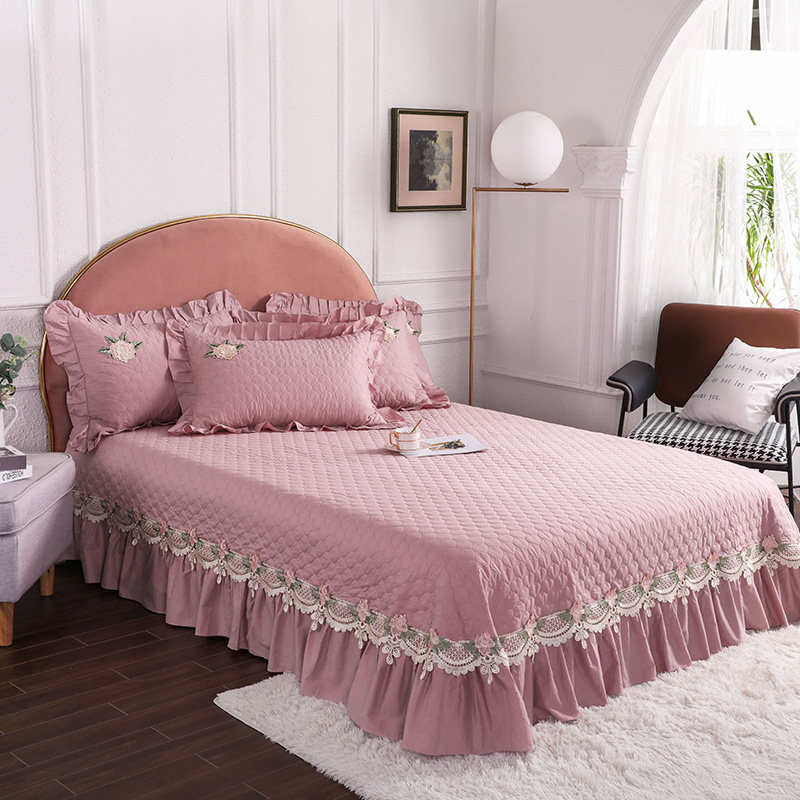 床盖夹棉公主蕾丝花边加大炕罩