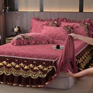 可拆洗床笠二合一加厚水晶绒床罩欧式高档夹棉珊瑚绒冬季保暖床裙