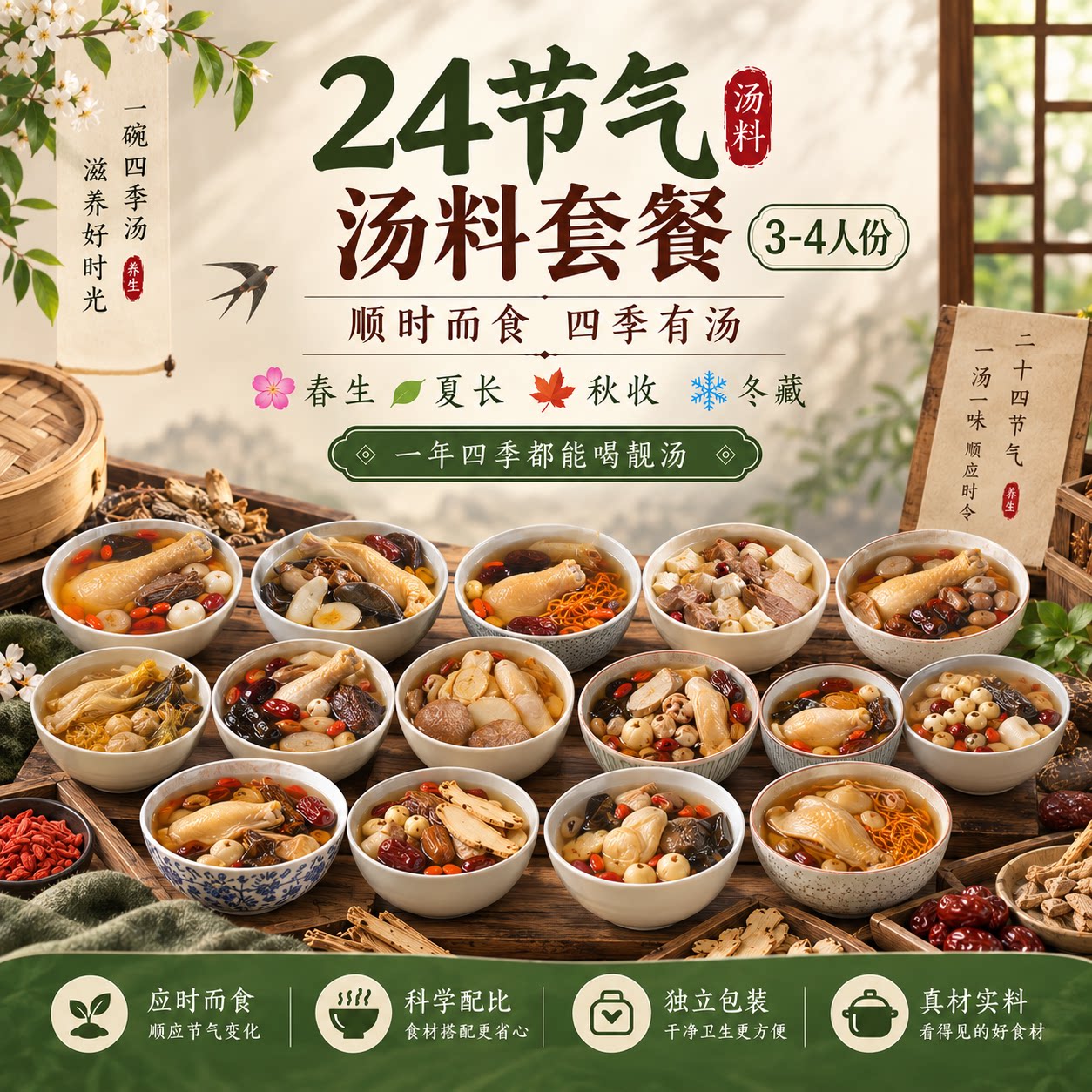 汤膳师广东24节气汤料包3-4人份家庭装药膳炖汤滋补养生煲汤材料
