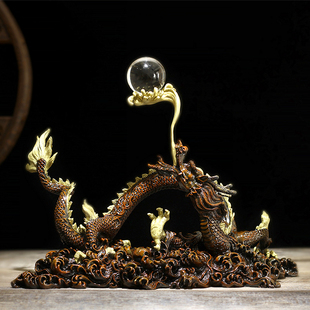 黄铜守护龙工艺品创意祥龙戏珠生肖龙摆件客厅家居玄关开业礼品龙