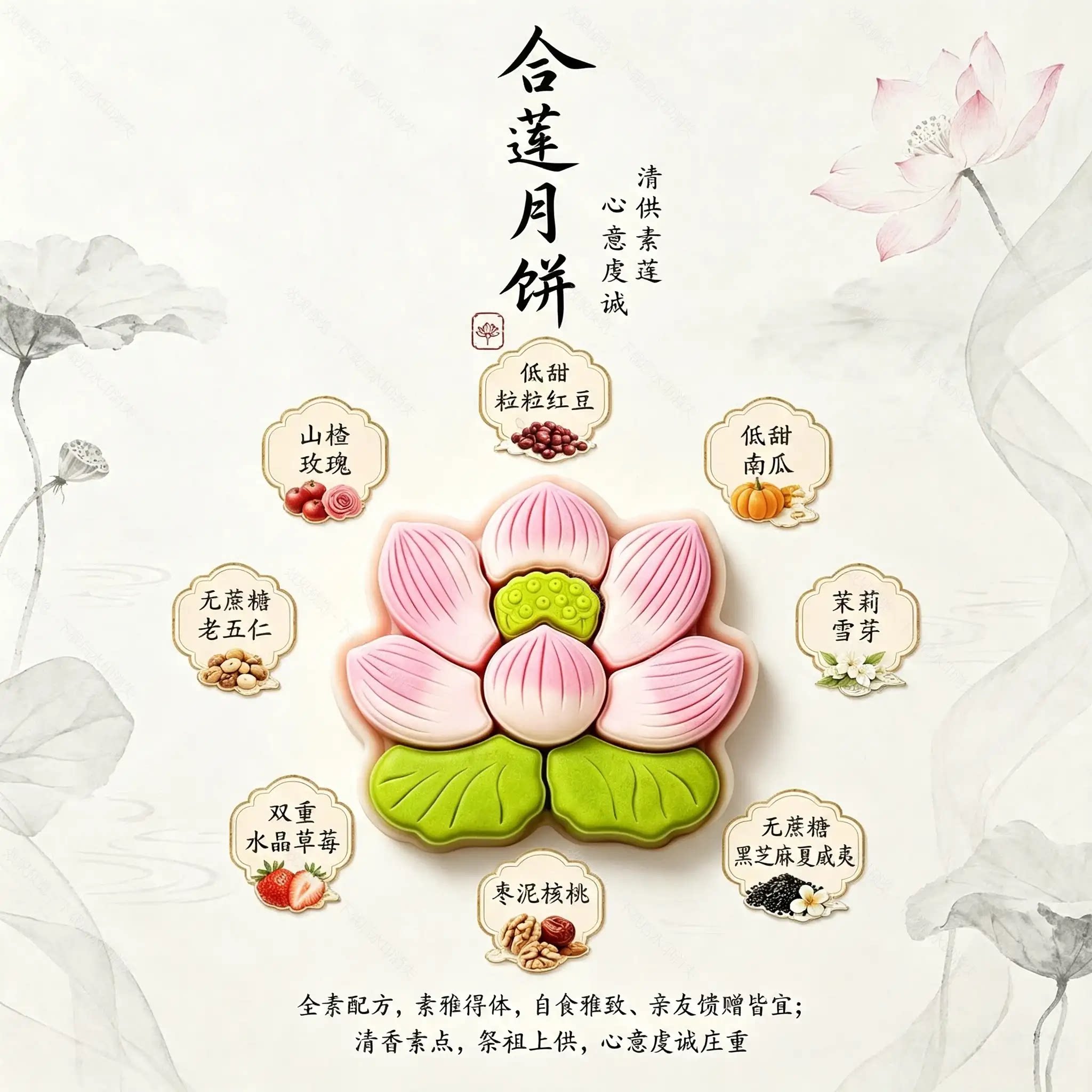 低糖预售中秋节莲蓉合莲米月饼礼盒装素食送礼预定合莲月饼无蔗糖