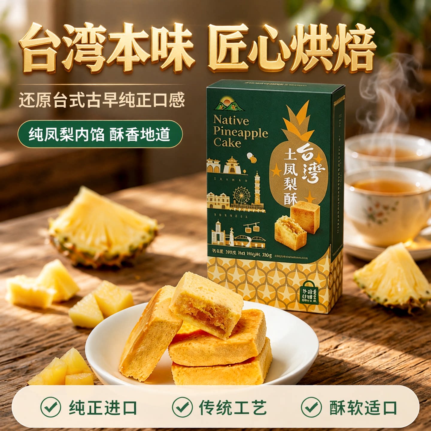 中秋节旭成无冬瓜蓉旭成凤梨酥土凤梨纯凤梨中国台湾进口下午茶点