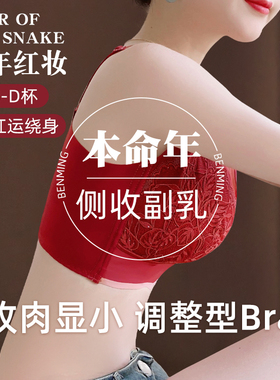 胸下垂调整型红色内衣女大胸显小聚拢收副乳矫正胸型新娘结婚文胸