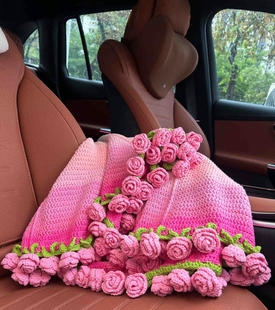 玫瑰花毯子午睡毯针织花束毯成品膝盖毯情人节礼物送女友节日礼物