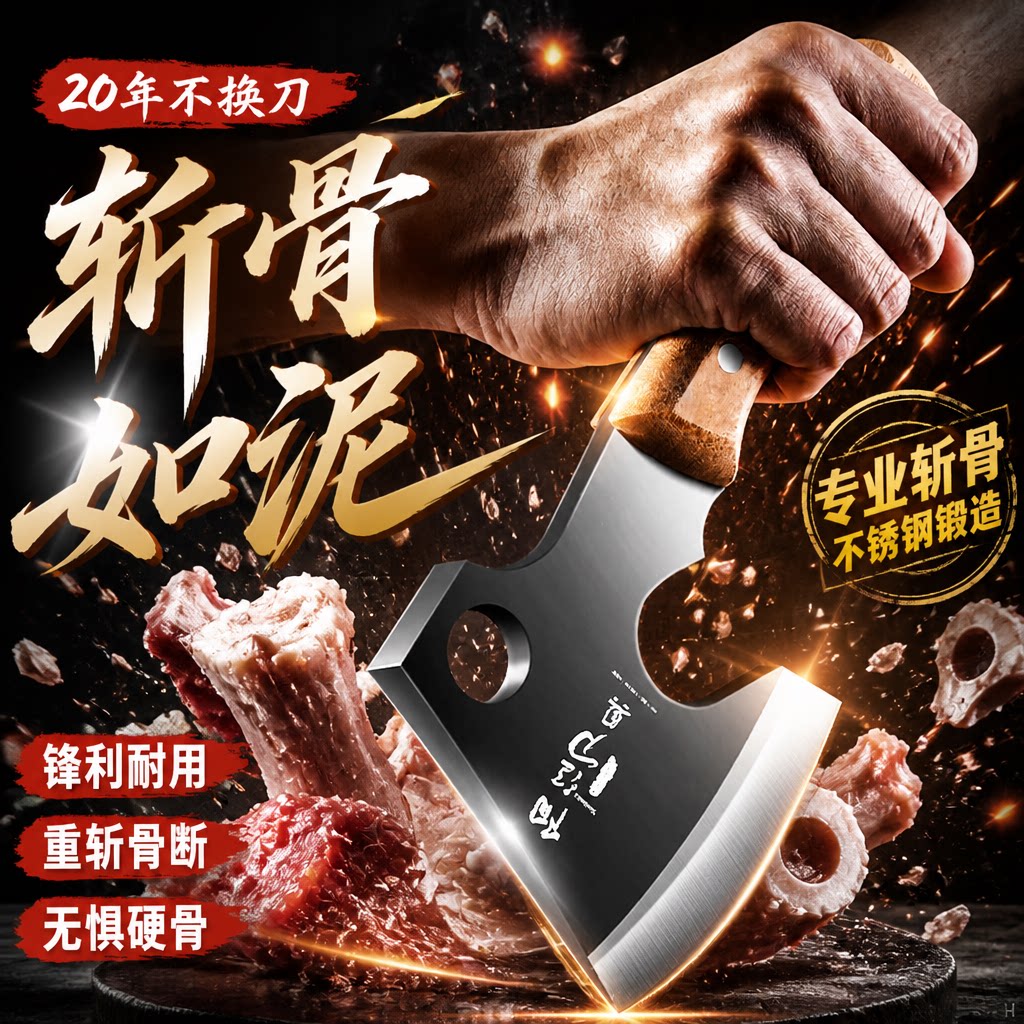 高碳钢小斧头砍骨刀家用坎骨图片