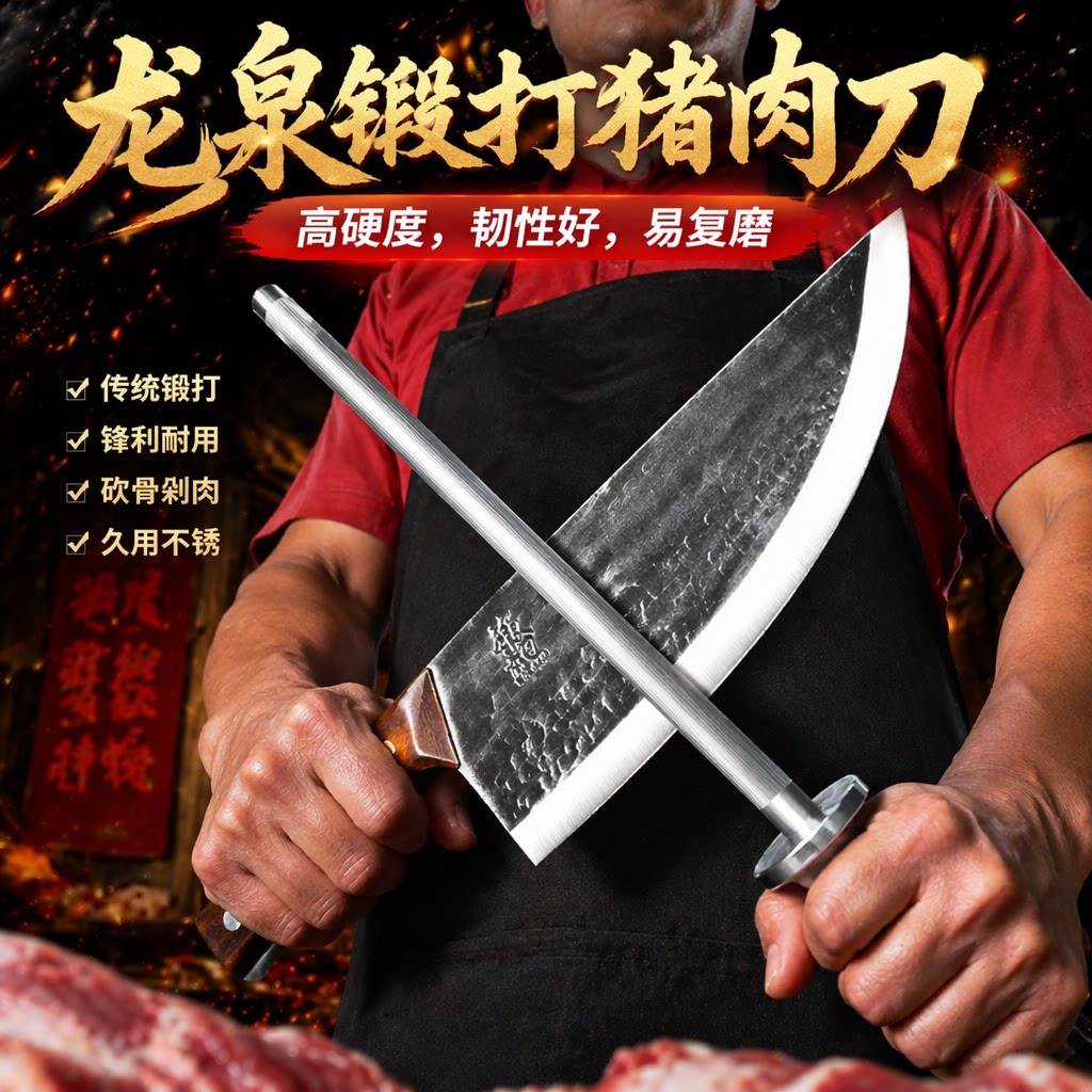 龙泉锻打杀猪刀高锰钢开刃图片