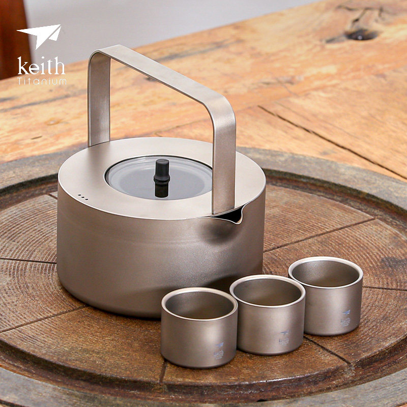 keith铠斯纯钛1l烧水壶电磁炉配钛茶滤可明火烧水壶便携钛茶具