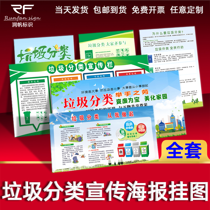 垃圾分类宣传栏海报标语标识牌展板社区环境保护生活垃圾分类投放指南挂图墙贴纸有害干湿厨余其他垃圾提示牌