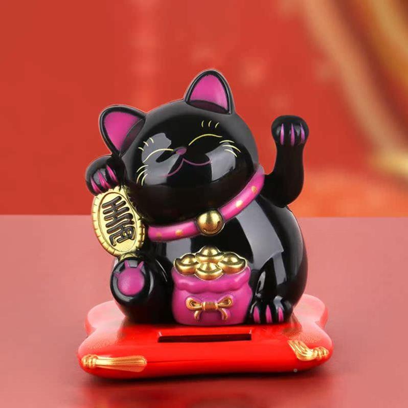 C41541Solar Powered Maneki Neko Waving Arm Beckoning Fortune