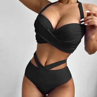swimming suit 2piece bikini high swimwear two waist swimsuit