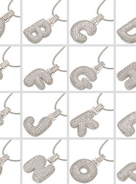 Silver color Bubble initial letters necklaces 26 letters pen