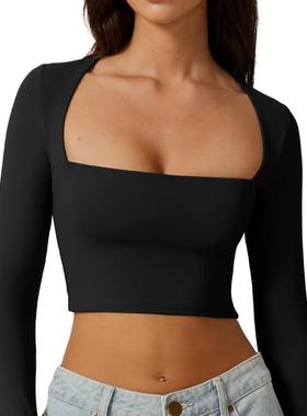 Topped women's slim fit with exposed navel square neck base